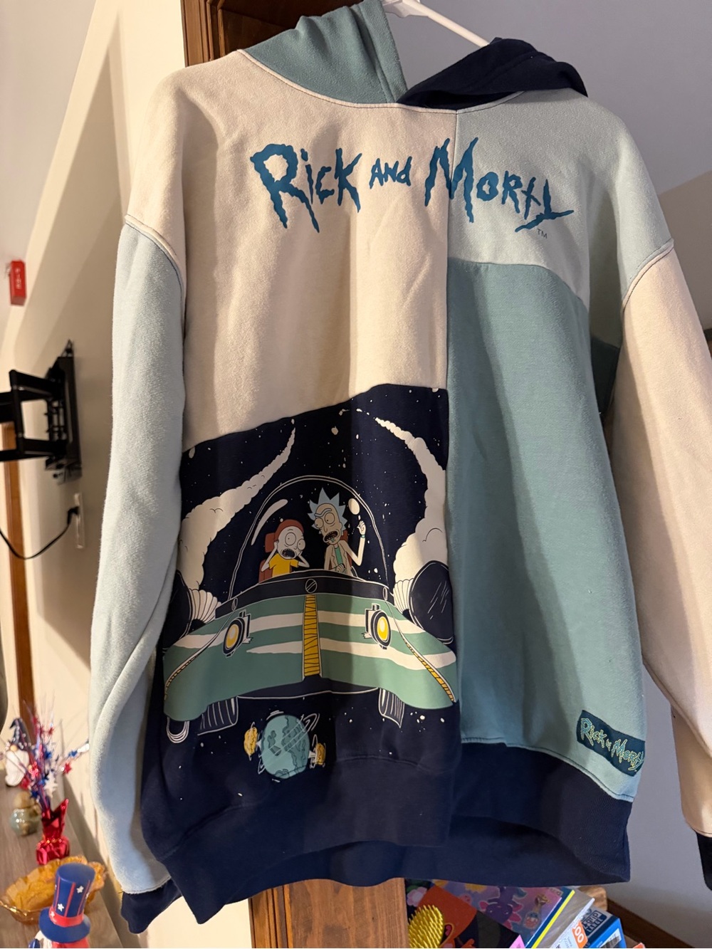 Rick and Morty Men’s Pullover Hoodie - Light Blue & Cream